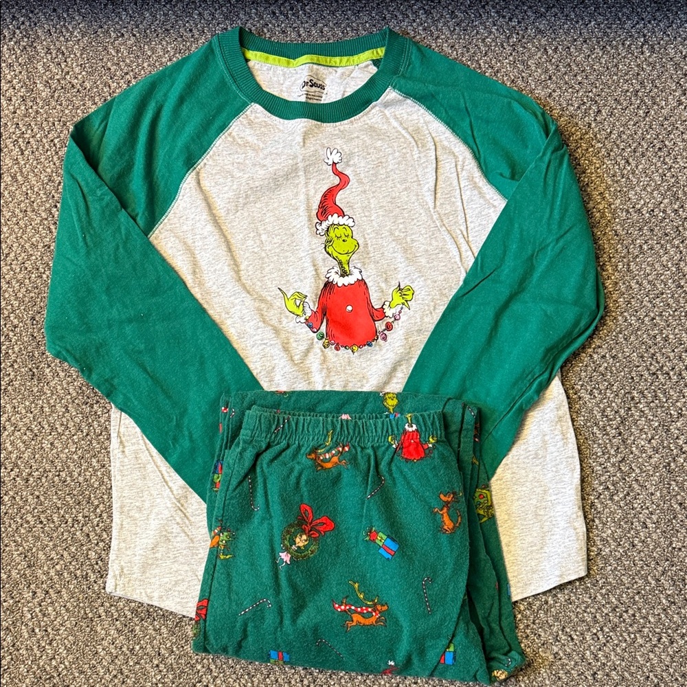 Green and Grey Medium Grinch Pajama Pant Set